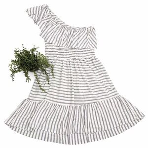 🌿 Moa Moa Ruffled One-Shoulder Stripe Dress L Large Flowy & Flattering